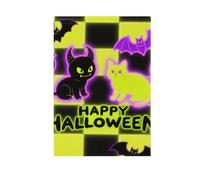 Fluorescente Giallo Scacchi Halloween Gatto Nero inverno bandiere all'aperto bandiere all'aperto banner per la decorazione esterna 28x40 double sided