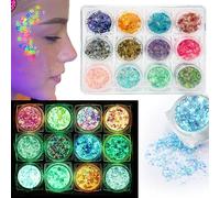 Fluorescente Paillettes Per Corpo,Olografo Corpo Glitter Gel Set,12 Colori Kit Polvere Glitterata Body Glitter Gel,Brillantini Make Up Per Corpo Viso Occhi Capelli, Glitter Per Festival, Party