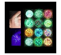 Fluorescente Paillettes per Corpo,Set Glitter Iridescent 12 Colori, Kit Polvere Glitterata,Glitter Cosmetic per Face Nails Occhi Labbra Capelli Corpo, Festival Musicali, Halloween, Feste, Natale