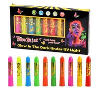 Fluorescenti Matite Trucco per Viso e Corpo, 10 Colori Lavabile UV Fluorescente Colorato Neon Kit, Pittura Corpo Sicuro e Non Tossico per Halloween, Carnevale, Cosplay
