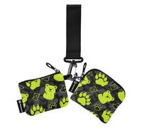 Fluorescenza Orso Verde Impronta Nero Donne Money Organizers Compatto Formato Carta di Credito Portafoglio Organizer con Portachiavi per Lavoro Viaggi 2 Pz billetera de Mujer para tarjetas