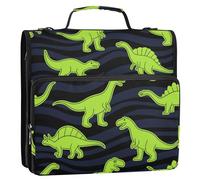 Fluorescenza Verde Dino Nero 1.5 Pollici 3-Anelli Organizzatore Raccoglitore con Tracolla Laege Capacità Forniture scolastiche Organizzatore per la Scuola Paquete de gestión de documentos