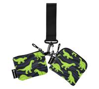 Fluorescenza Verde Dino Nero Portamonete da Donna Titolare di Carta Mini Moda Cerniera Cash Coin Purse con Portachiavi per Lavoro Viaggi 2 Confezioni per Meter tarjetas de credito