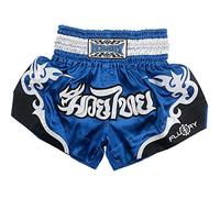 FLUORY Pantaloncini da Muay Thai, resistenti agli strappi, boxe, MMA, combattimento, calcio, abbigliamento per uomini, donne e bambini, arti marziali, allenamento, grappling, Blu, M