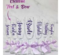 Flûte à champagne personnalisée, flûtes à champagne personnalisées pour la mariée et la demoiselle d'honneur, verres à champagne de mariage personnalisés, en verre, avec nom, titre et couleur de noeud