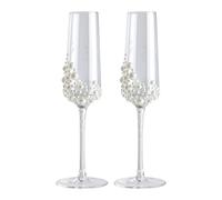 Flute da champagne - Bicchieri da matrimonio con perle | Set di 2, design c | Decorato con perle bianche, trasparente fatto a mano, brindisi per sposi, regalo di anniversario, per fidanzamento e Sa