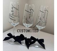 Flûte da champagne personalizzate, calici da vino personalizzati per sposa e damigelle, bicchieri da festa di matrimonio con fiocco, regalo proposta damigella d'onore, regalo per addio al nubilato, re