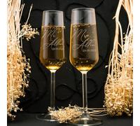 Flute da champagne personalizzate, set di 2 bicchieri da matrimonio, con incisione "Mr and Mrs", ideali come regalo per sposi e sposi, regalo di nozze personalizzato