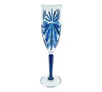 Flûte Di Champagne In Vetro Di Murano Blu Dipinta A Mano Con Stelo Scuro 22,5 Cm