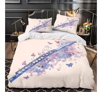 FluteDesign Set Di Copripiumino Set di 3 Pezzi microfibra morbida stampa 3D con federe per cuscini con cerniera acquerello Fantasy copripiumino for ragazze e bambini Single（140x200cm）