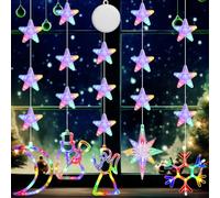 Flutesan 5 luci natalizie per finestre, alimentate a batteria, da appendere alla finestra, illuminate con pupazzo di neve, stella, angelo, fiocco di neve, luna, a forma di ventosa a LED, per albero di