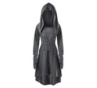 FlutVolt Abbigliamento medievale da donna, abito rinascimentale con cappuccio, maniche lunghe, con lacci, gotico, retrò, gonna, cosplay, Halloween, carnevale, Halloween, costume medievale, costume da