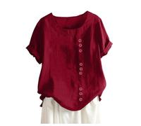 FlutVolt Camicetta di lino da donna estiva a maniche corte casual ampia camicia basic camicetta top in lino taglie forti biancheria top tunica elegante casual pullover top tunica donna estate, A 12