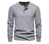 FlutVolt Maglietta da uomo basic a maniche lunghe, Henley, per il tempo libero, con bottoni, leggera, da pescatore, slim fit, per autunno, casual, in cotone, grigio., XXL