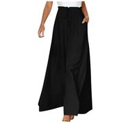 FlutVolt Pantaloni casual da donna a gamba larga con coulisse, eleganti pantaloni della tuta larghi a vita alta, pantaloni della tuta tinta unita, Nero , XL