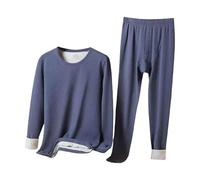 FlutVolt Pigiama invernale lungo da uomo, pigiama a due pezzi, a girocollo, comodo, pantaloni da pigiama con tasca, morbidi indumenti da notte per le giornate fredde, pigiama da uomo caldo, Blu 1, L