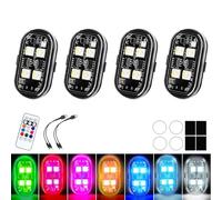 Flux - Wireless RGB LED Lights with Remote Control, 8 Colors, 10 Flash Modes, USB Charging, Anti-Collision Waterproof Emergency Warning Light for Drone, Car, Motorcycle, Bike (4-Light Set)