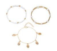 Fluxioxtna Cavigliera da donna ispirata alla costa a strati con conchiglie e stelle marine, decorazione con perline, leggera, regolabile, gioiello per piedi a tema multistrato regolabile, Misura unica