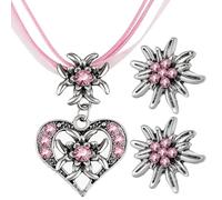 Fluxioxtna Collana a forma di cuore con stella alpina di cristallo ciondola orecchini a goccia per le donne catena clavicola set di gioielli Oktoberfest Choker