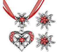 Fluxioxtna Collana a forma di cuore con stella alpina di cristallo ciondola orecchini a goccia per le donne catena clavicola set di gioielli Oktoberfest Choker