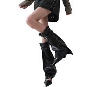 Fluxioxtna Scaldamuscoli in pelle punk per le donne gotico Harajukus calzini lunghi stivali invernali caldi rock streetwear gambali rock punk