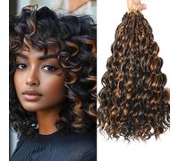 FLWAI Pre Looped Ocean Wave Crochet Hair 14 Inch 8 Packs Boho Style Hair Extensions Short Curly Crochet Hair Pre Twisted Synthetic Deep Wavy Curly Braiding Hair for Women (1B/H30)
