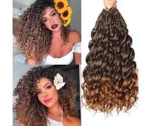 FLWAI Pre Looped Ocean Wave Crochet Hair 14 Inch 8 Packs Boho Style Hair Extensions Short Curly Crochet Hair Pre Twisted Synthetic Deep Wavy Curly Braiding Hair for Women (T30)