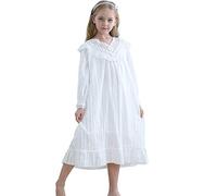Flwydran Camicia da notte in cotone da principessa, per bambine, per 3-12 anni, bianco, 10-12 anni