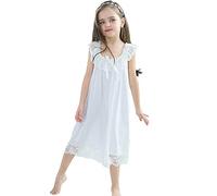 Flwydran Camicia da notte per bambine pigiameria abiti da notte in pizzo principessa abiti da notte, bianco, 2-3 Anni