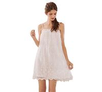 Flwydran Camicia da notte sexy da donna, in pizzo, abito da notte, bianco, M