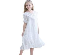 Flwydran Camicie da notte in cotone principessa per ragazze bambini pigiami per 3-12 anni, Weiß Kurzarm, 10-12 anni