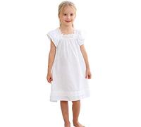 Flwydran Ragazze Camicia da Notte 100% Cotton da Fata Camicia da Notte - Bianco, Bianco, Age 3-12