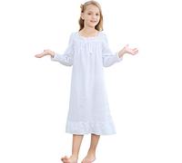 Flwydran Ragazze Camicia da Notte 100% Cotton da Fata Camicia da Notte - Bianco, Bianco, Age 3-12