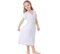 Flwydran Ragazze Camicia da Notte Cotton Vintage Stile Vittoriano - età 3-12 - Bianche Tinta Unita