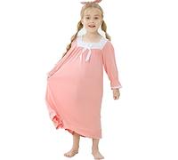 Flwydran Ragazze Camicia da Notte Cotton Vintage Stile Vittoriano - età 3-12 - Bianche Tinta Unita (7-8 Anni, Rosa)