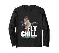 Fly Chill, Cool Colorful Mallard Duck Illustrayion Graphic Maglia a Manica