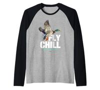 Fly Chill, Cool Colorful Mallard Duck Illustrayion Graphic Maglia con Maniche Raglan