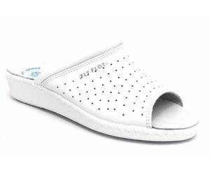 FLY FLOT 26034 BLU BIANCO Ciabatte Punta Aperta Pelle Zeppa Donna Sanitarie