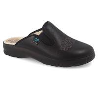 Fly Flot | Bio Style Woman, Pantofole Donna con Elastico e Ricami, Ciabatte con Tomaia Foderata in Vera Lana e Sottopiede in Vera Lana, Nero, 37