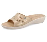 Fly Flot Ciabatta Donna in Morbida Microfibra con Decoro, Fodera Traspirante, Sottopiede in Pelle, Sandali, Beige, 37 EU