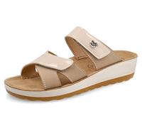 Fly Flot Ciabatta Donna in Tessuto a Fasce Incrociate con Strappi Regolabili, Fodera Traspirante Air Flot e Sottopiede in Pelle, Beige, 41 EU