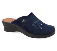 Fly Flot | Classic Woman, Pantofole Donna con Rosa e Strass, Ciabatta con Tomaia in Velluto, Sottopiede imbottito in Pelle Antishock, Blu, 36