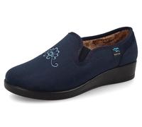 Fly Flot | Full Slipper Woman, Pantofole Donna con Fiore Ricamato, Tomaia in Morbida Microfibra e Peluche con Elastico Regolabile, Sottopiede in Microfibra Antishock, Blu, 39