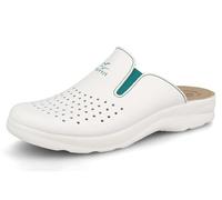 Fly Flot | Man Professional, Zoccoli Sanitari Uomo con Elastico Regolabile, Ciabatta con Tomaia in Pelle Forata, Sottopiede imbottito in Pelle Antishock, Bianco, 40
