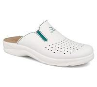 Fly Flot | Man Professional, Zoccoli Sanitari Uomo con Elastico Regolabile, Ciabatta con Tomaia in Pelle Forata, Sottopiede imbottito in Pelle Antishock, Bianco, 44