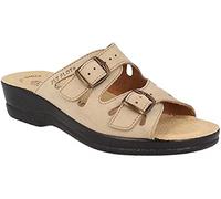 Fly Flot Barbariga, Ciabatte Donna in Microfibra, Traspiranti, con Doppia Fibbia Regolabile, Sottopiede in Pelle, Sandali, Beige, 37 EU