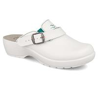 Fly Flot | Professional Certified, Zoccoli Sanitari Donna con Cinturino e Elastico Regolabile, Ciabatte con Tomaia e Sottopiede in Evopell, Bianco, 35