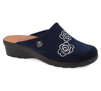 Fly Flot | Trendy Woman, Pantofole Donna con Rose Ricamate, Ciabatta con Tomaia in Velluto, Sottopiede imbottito in Pelle Antishock, Blu, 36