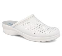 Fly Flot | Woman Professional, Zoccoli Sanitari Donna, Ciabatta con Tomaia in Pelle Forata, Sottopiede in Pelle Scamosciato, Bianco, 37