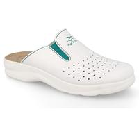 Fly Flot | Woman Professional, Zoccoli Sanitari Donna con Elastico Regolabile, Ciabatta con Tomaia in Pelle Forata, Sottopiede imbottito in Pelle Antishock, Bianco, 39